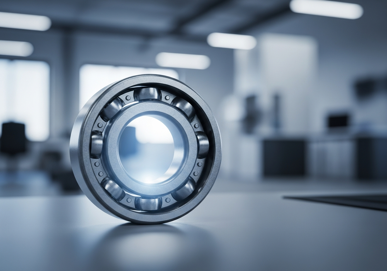 Gros plan sur la cage et les billes d'un roulement, révélant la complexité et la fluidité de son mécanisme interne.