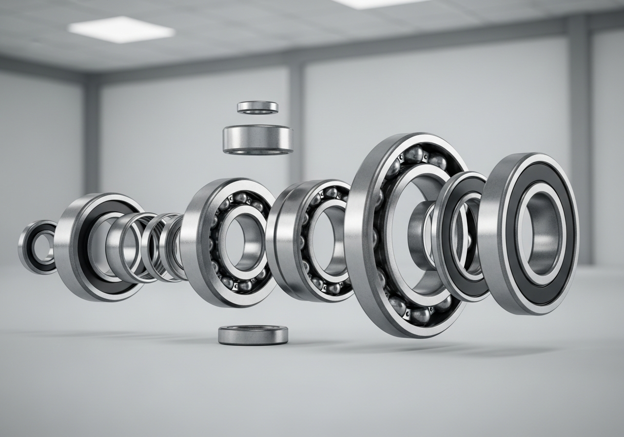 Roulement à billes conique robuste sur fond industriel flou, mettant en avant sa conception pour les charges axiales et radiales.