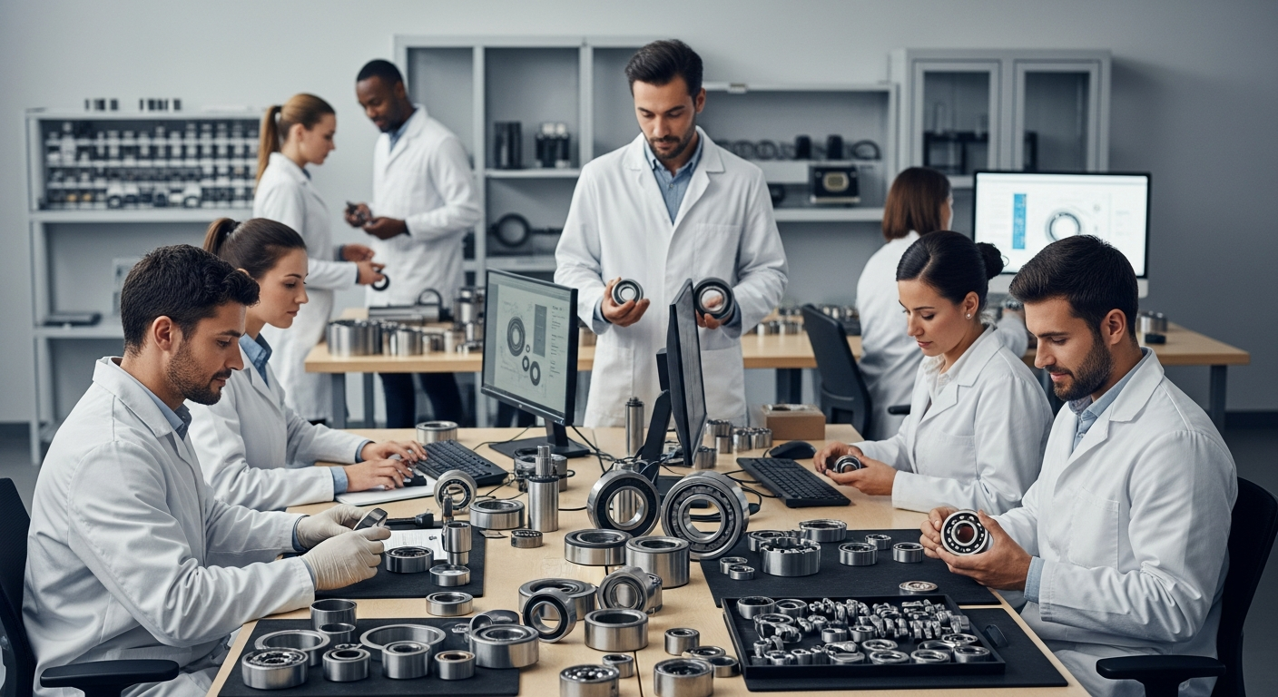 Gros plan sur un roulement à billes à contact oblique, mettant en évidence sa géométrie interne unique pour des charges combinées.